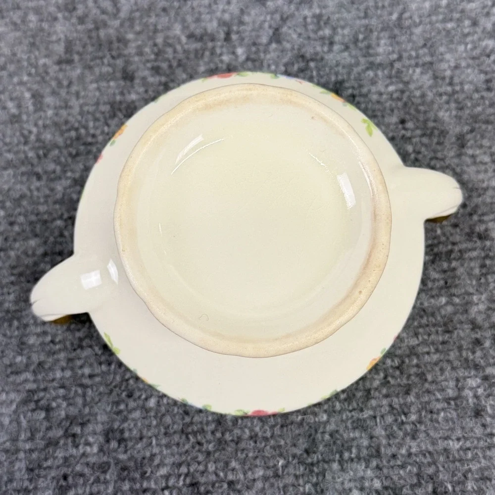 Stetson China Sugar Bowl Lid & Creamer Set  Roses Daisies Blue Flowers Scalloped